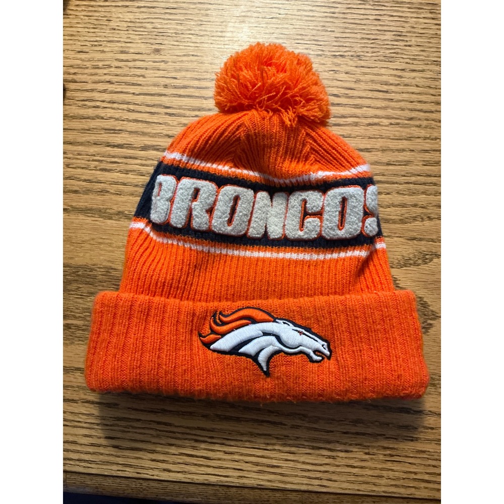 Denver Broncos NFL Orange‎ Navy White Pom Pom Knit Beanie Hat Cap